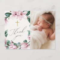 Elegant Floral Baptism 1-Photo Script Thank You