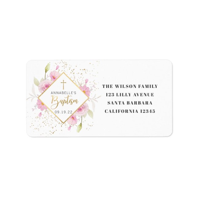 Elegant Floral Baptism Label (Front)