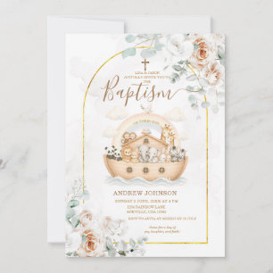Elegant Floral Baptism Noah Ark Invitation 
