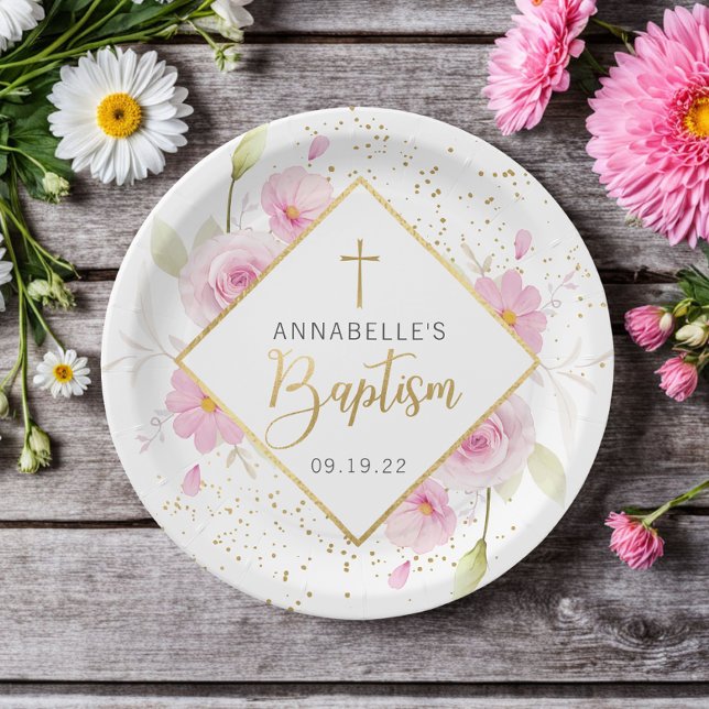 Elegant Floral Baptism Paper Plate (Creator Uploaded)