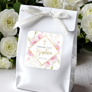 Elegant Floral Baptism Square Sticker