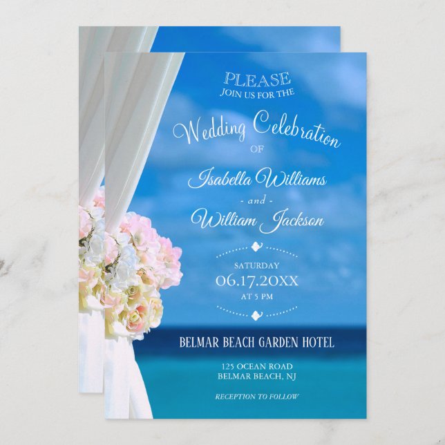Elegant Floral Beach Summer Wedding Celebration Invitation (Front/Back)