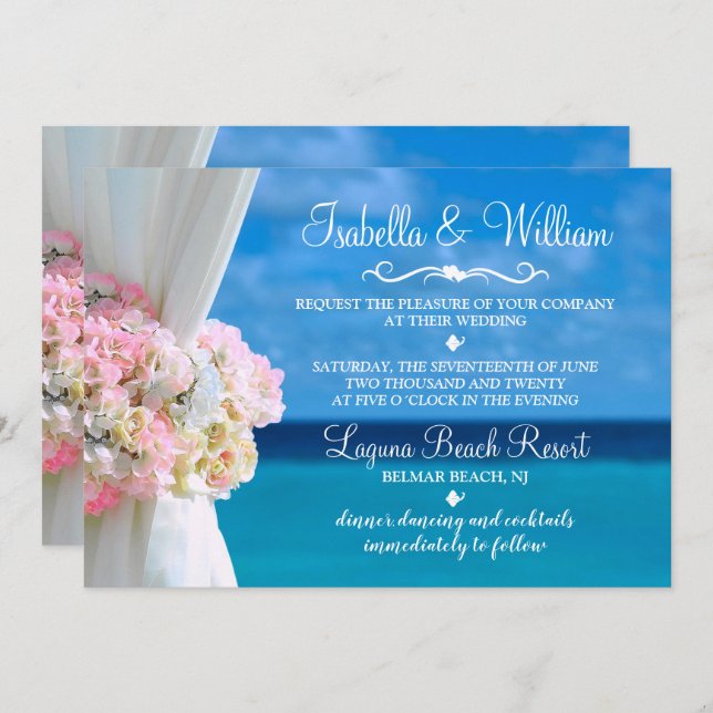 Elegant Floral Beach Summer Wedding Invitation (Front/Back)