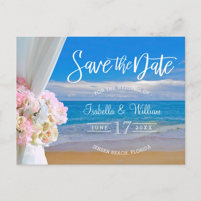 Elegant Floral Beach Summer Wedding Save the Date Announcement Postcard (Front)