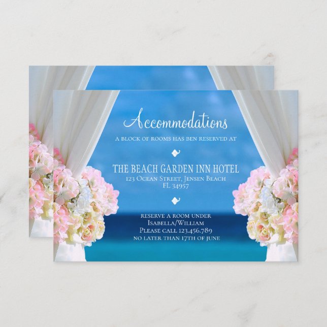 Elegant Floral Beach Wedding Accommodations Card (Front/Back)