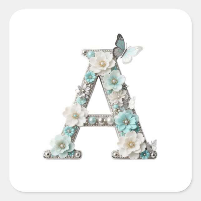 Elegant Floral Beaded Your Monogram A Stickers (Front)