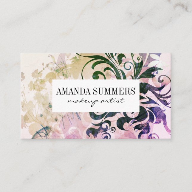 Elegant Floral Beauty Salon Business Card (Front)