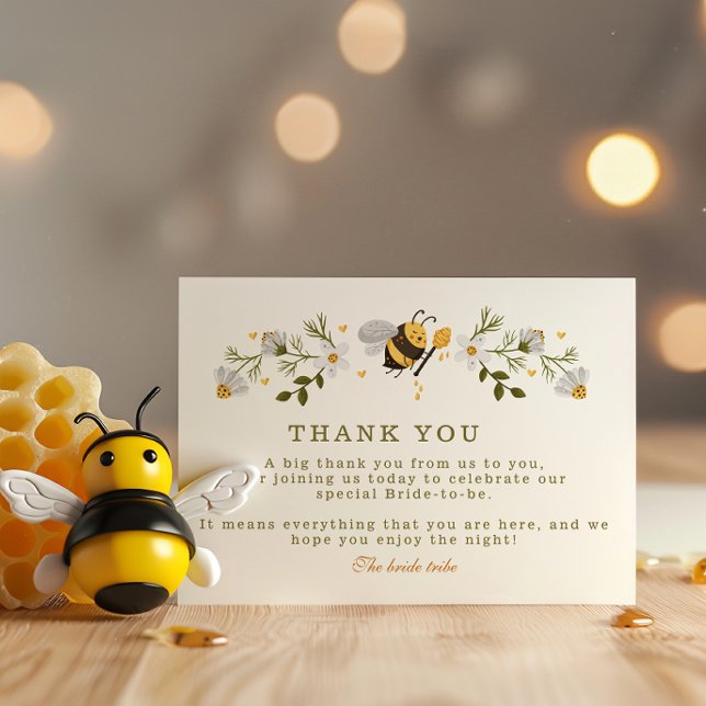 Elegant floral bee bridal shower thank you card (Creator Uploaded)