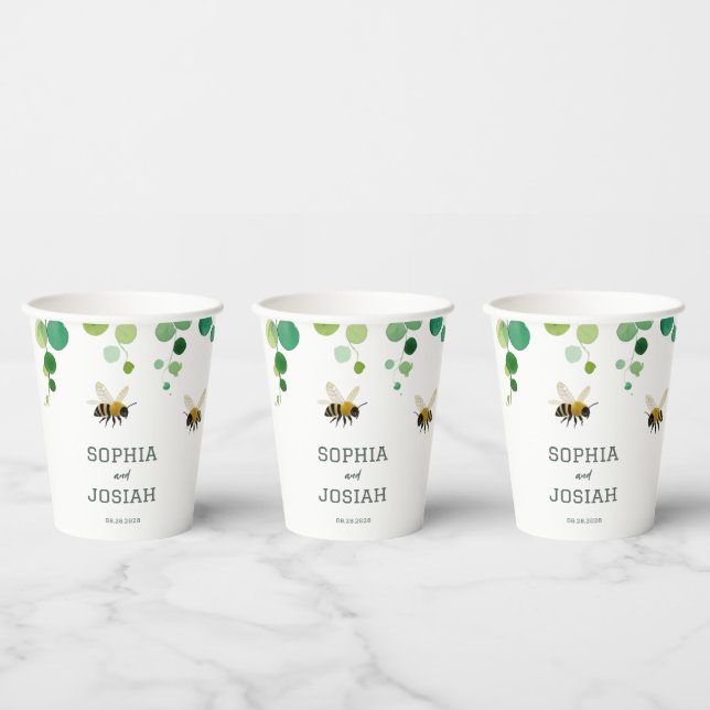 Elegant floral Bee love natual wedding Paper Cups (Multi)