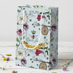 Elegant Floral Beehive & Flowers Blue Small Gift Bag
