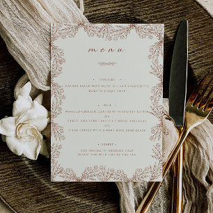 Elegant Floral Beige Cream Wedding Table Dinner Menu