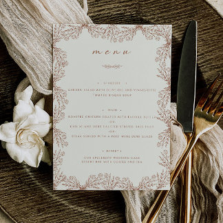 Elegant Floral Beige Cream Wedding Table Dinner Menu