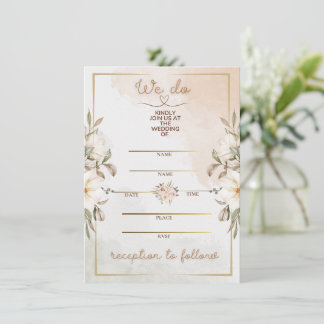 Elegant Floral Beige Watercolor Minimal Gold Frame Invitation