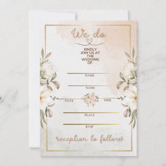 Elegant Floral Beige Watercolor Minimal Gold Frame Invitation