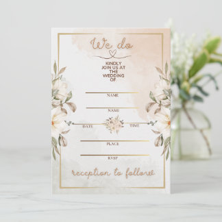 Elegant Floral Beige Watercolor Minimal Gold Frame Thank You Card