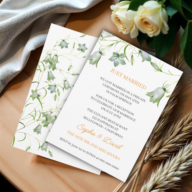 Elegant Floral Bellflower Just Married Wedding Invitation (Creator Uploaded)
