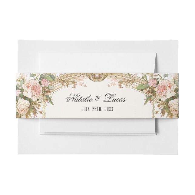 Elegant Floral Belly Band 5x7 Wedding Invitation (Front Example)