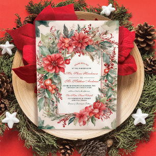 Elegant Floral Berries Christmas-Inspired Wedding Invitation