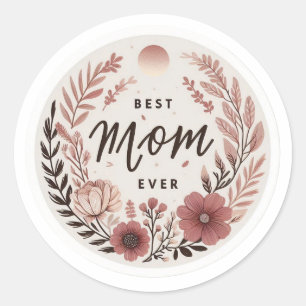 Elegant Floral Best Mom Ever Circular Gift Sticker