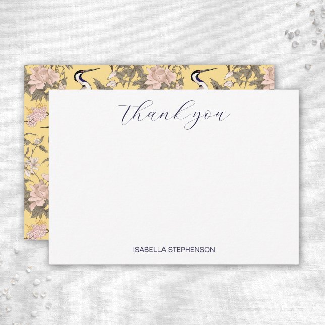 Elegant Floral Birds Yellow Black Bridal Shower Thank You Card (Creator Uploaded)