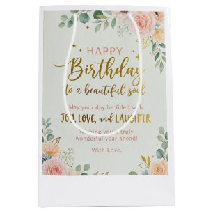 Elegant Floral Birthday Card – Happy Birthday Medium Gift Bag