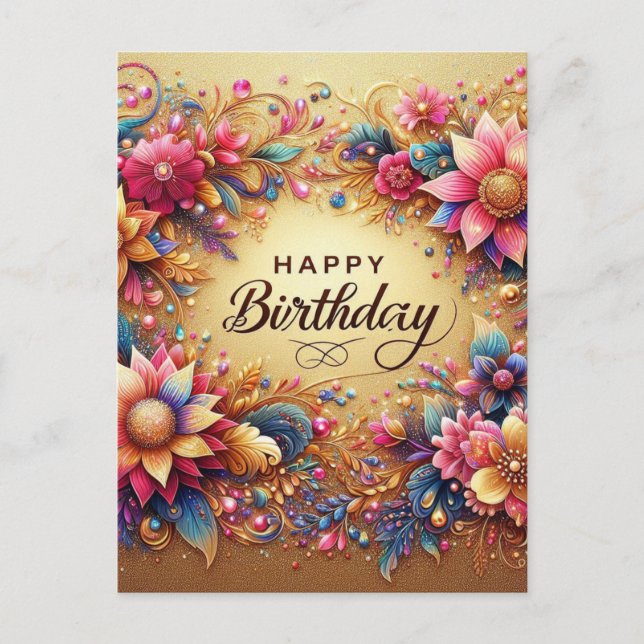 Elegant Floral Birthday Greeting Card (Front)