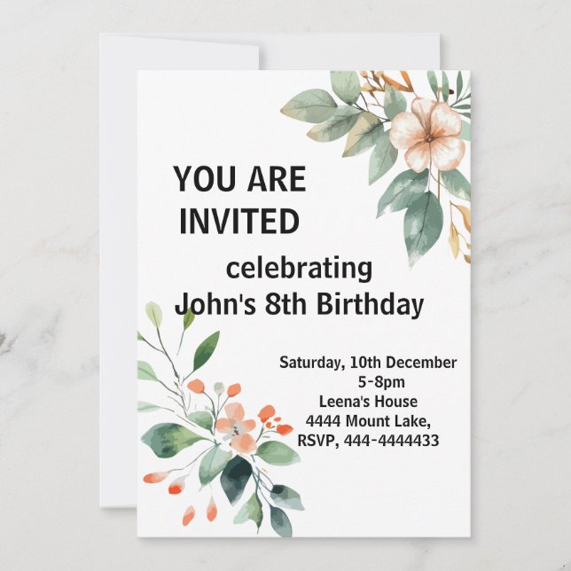 Elegant Floral Birthday Invitation (Front)