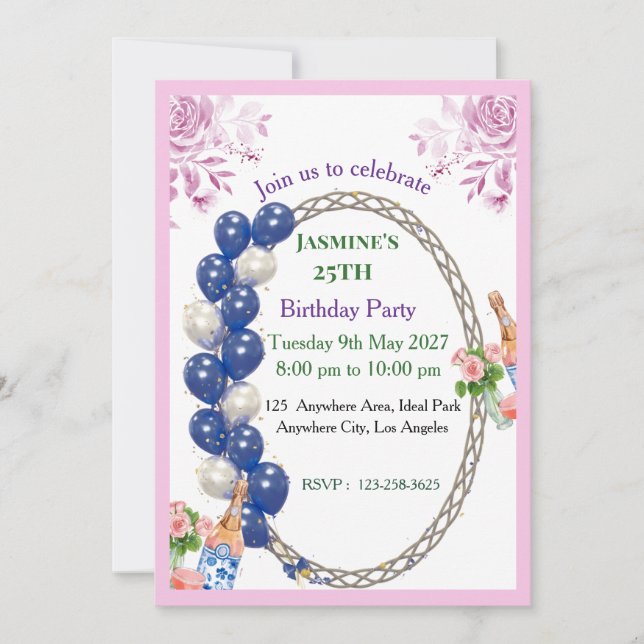 Elegant Floral Birthday Invitations (Front)