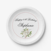Elegant Floral Birthday Paper Plate