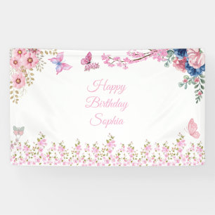 Elegant Floral Birthday Party Banner