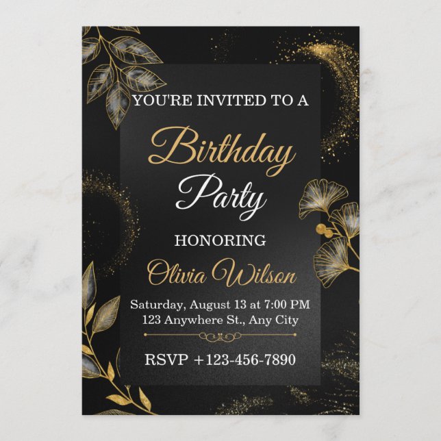Elegant Floral Birthday Party Invitation (Front)