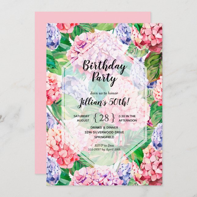 Elegant Floral Birthday Party Invitations (Front/Back)
