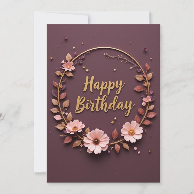 Elegant Floral Birthday Wreath Card (Front)
