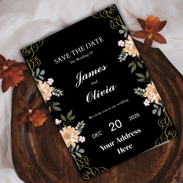 Elegant Floral Black and Gold Wedding Invitation (Wedding Invitation )