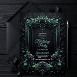 Elegant Floral Black and Green Party Invitation<br><div class="desc">5x7 Elegant Green Birthday Party Invitation | Witchy Dark Moody Template | Green Party Invitations | Birthday Invitations for Women | Magical Fairy Invite | Customisable Text Celebrate in style with this luxurious floral green birthday party invitation template. Designed for those who appreciate timeless elegance, this printable invitation is perfect...</div>