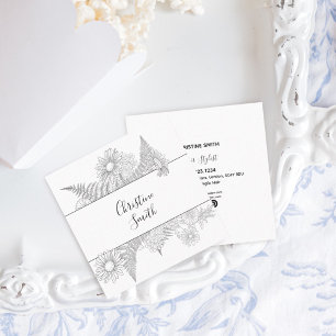 Elegant Floral Black And White Flowers Square Business Card