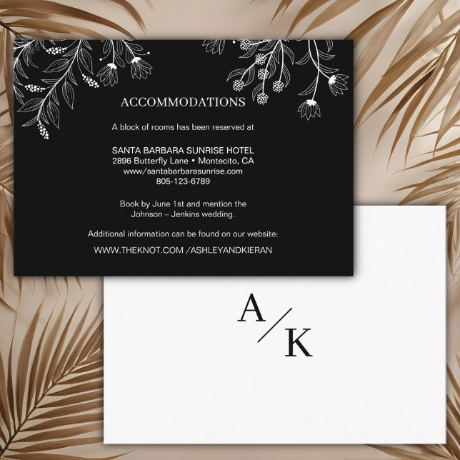Elegant Floral Black and White  Wedding Details  Enclosure Card (Creator Uploaded)
