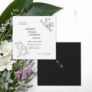 Elegant Floral Black and White Wedding Invitation