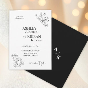 Elegant Floral Black and White Wedding Invitation