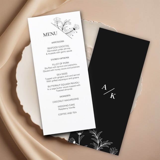 Elegant Floral Black and White Wedding Menu (Creator Uploaded)