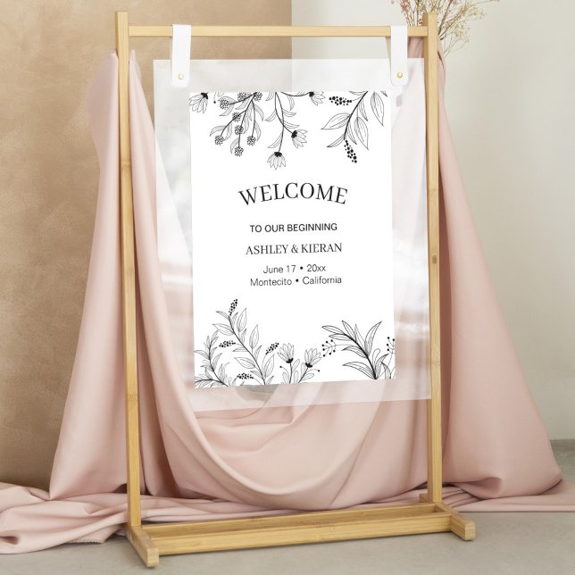 Elegant Floral Black and White Welcome Wedding  Poster (Creator Uploaded)