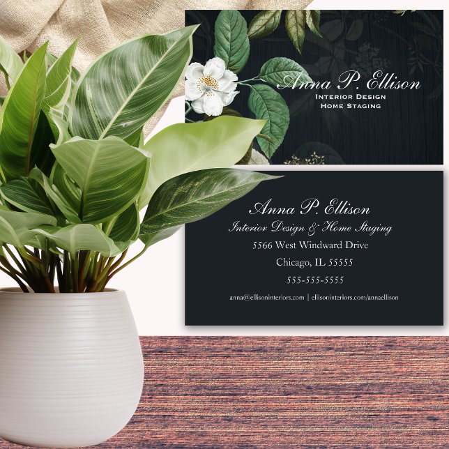 Elegant Floral Black Backgrpond Generic Template Business Card (Creator Uploaded)