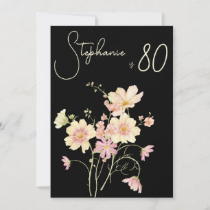 Elegant Floral Black Blush 80th Birthday Invitation