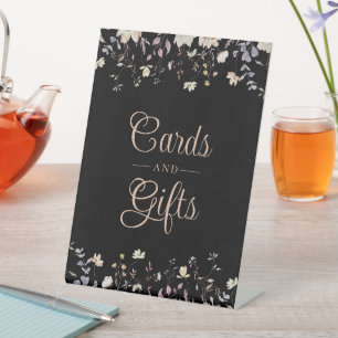 Elegant Floral Black Boho Wedding Cards and Gifts Pedestal Sign