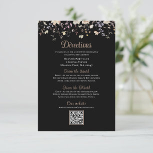 Elegant Floral Black Boho Wedding Directions Enclosure Card