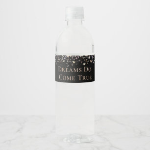 Elegant Floral Black Boho Wedding Reception Water Bottle Label