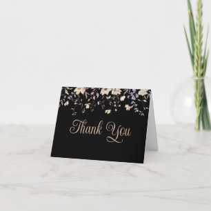 Elegant Floral Black Boho Wedding Thank You Card