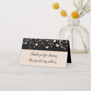Elegant Floral Black Boho Wedding Thank You Place Card