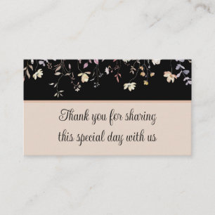 Elegant Floral Black Boho Wedding Thank You Place Card