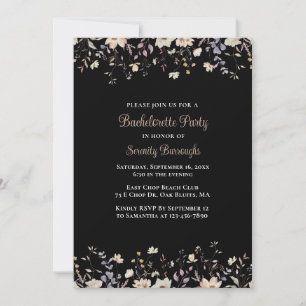 Elegant Floral Black Fall Boho Bachelorette Party Invitation